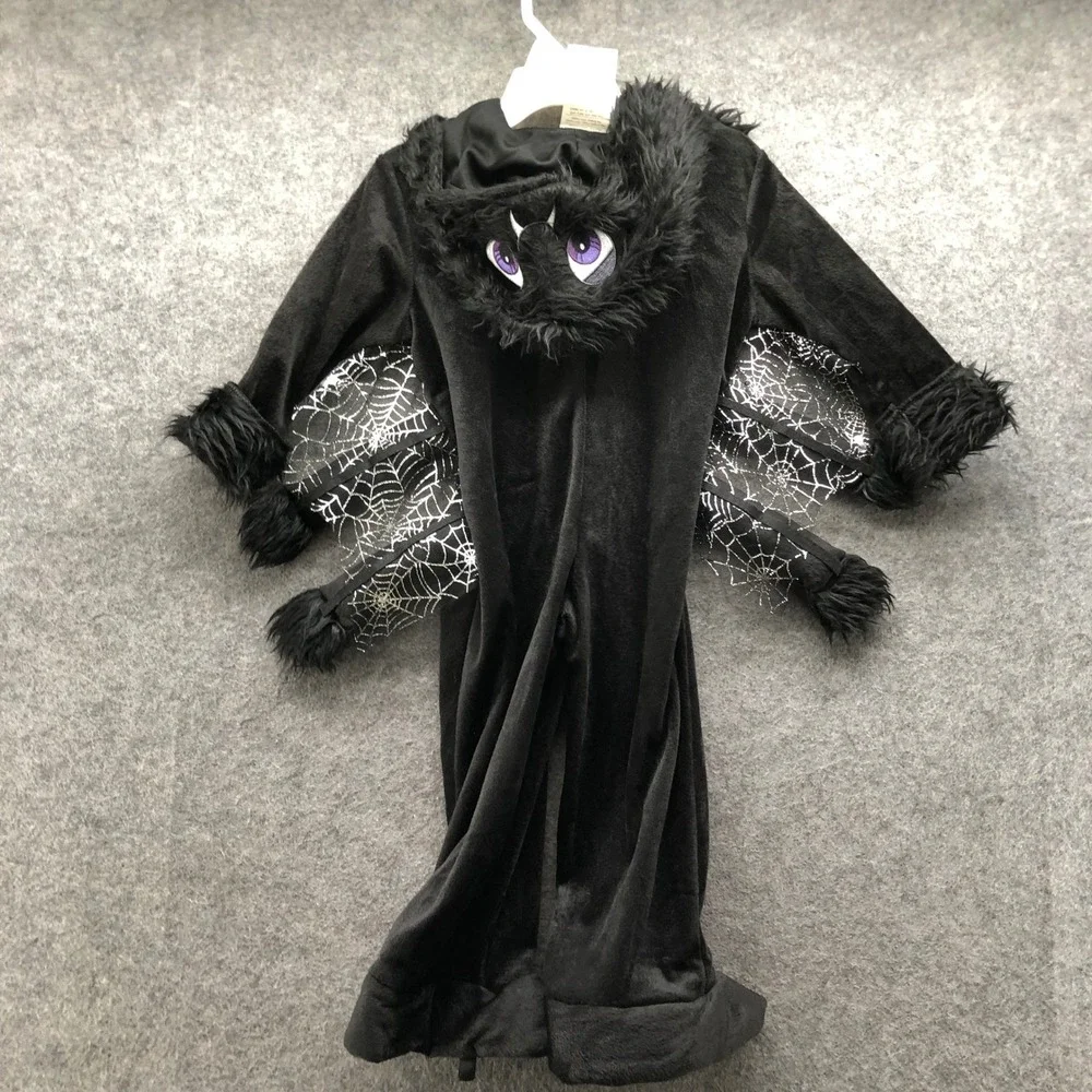 Baby Kids 6-12M Spider Jumpsuit Halloween Costume Black Plush Webbing Hooded